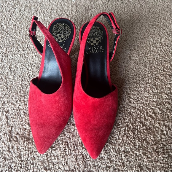 Vince Camuto Womens Suede Pointed Toe Sling Back Pumps Red Size 6 - Picture 9 of 12